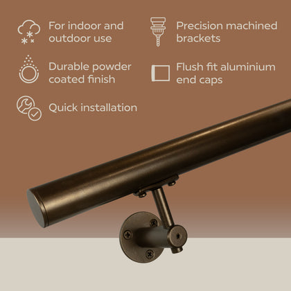 Industrial Aluminum Bronze 1.5 Inch Round Complete Indoor/Outdoor Handrail Grab Bar Kit
