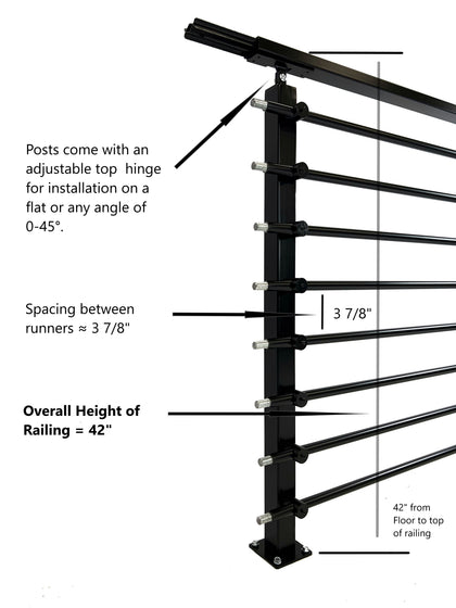Modern Horizontal Adjustable Railing Banister System, for Staircases, Balconies, and Decks, Complete Guard Railing Kit