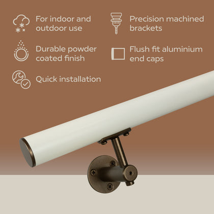 Industrial Aluminum White/Bronze 1.5 Inch Round Complete Indoor/Outdoor Handrail Grab Bar Kit