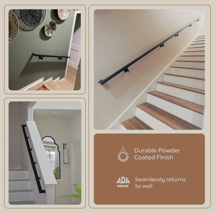 Urban Contemporary Aluminum Complete Handrail Grab Bar Set, Brackets Included, Matt Black Powder Coated Finish
