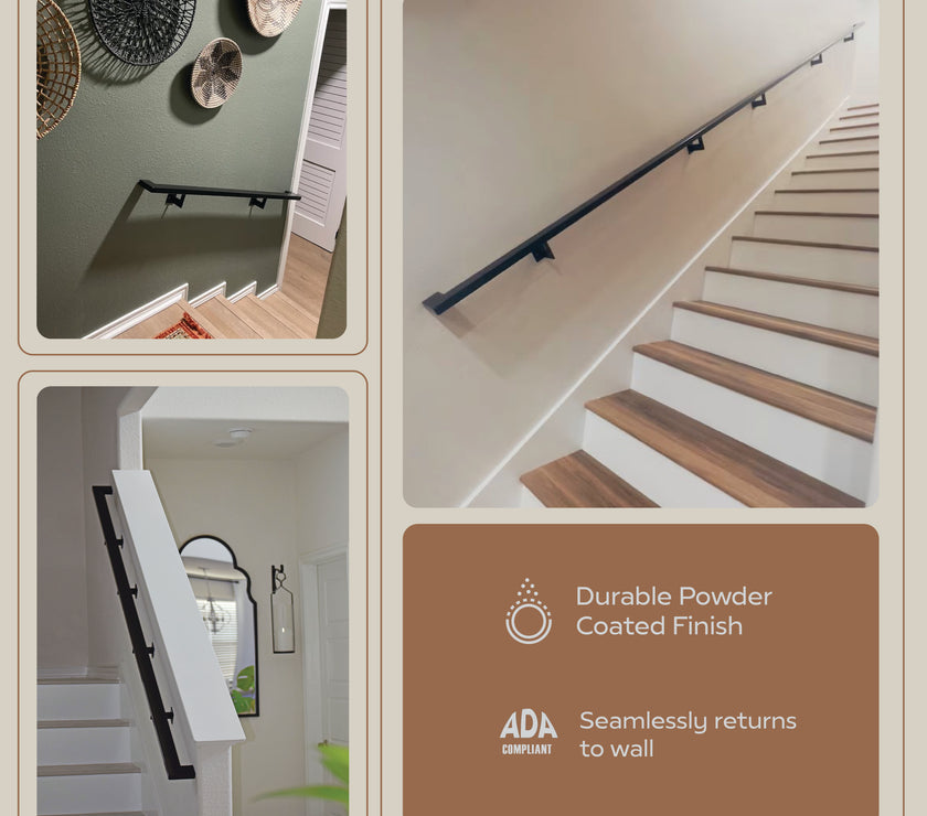 Urban Contemporary Aluminum Complete Handrail Grab Bar Set, Brackets Included, Matt Black Powder Coated Finish