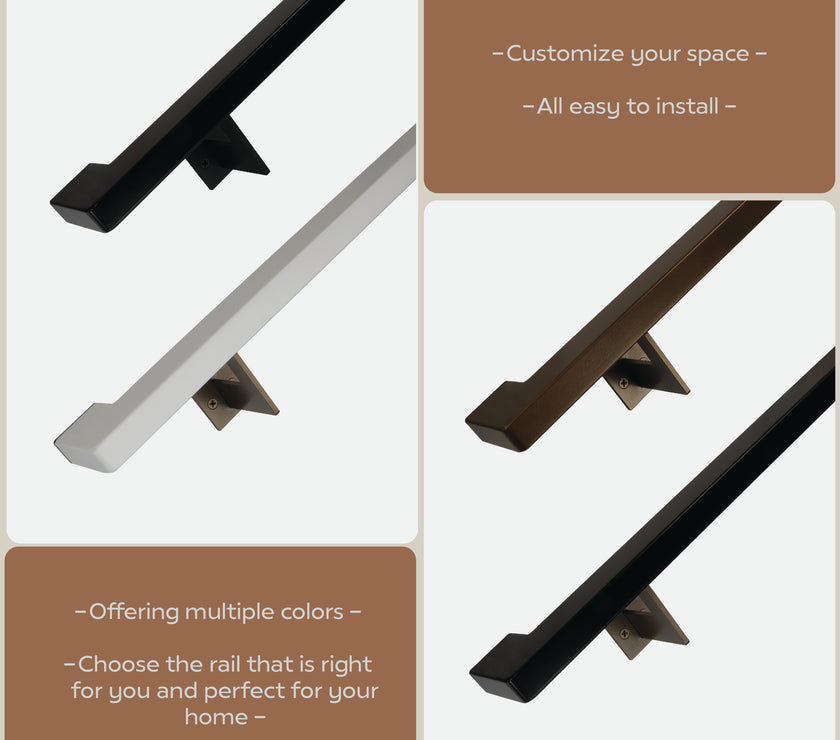 Urban Contemporary Aluminum Complete Handrail Grab Bar Set, Brackets Included, Matt Black Powder Coated Finish