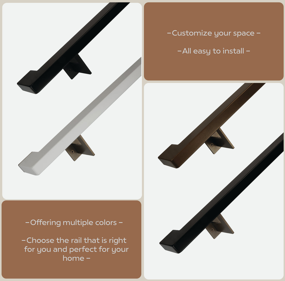 Urban Contemporary Aluminum Complete Handrail Grab Bar Set, Brackets Included, Bronze / Matt Black Powder Coated Finish