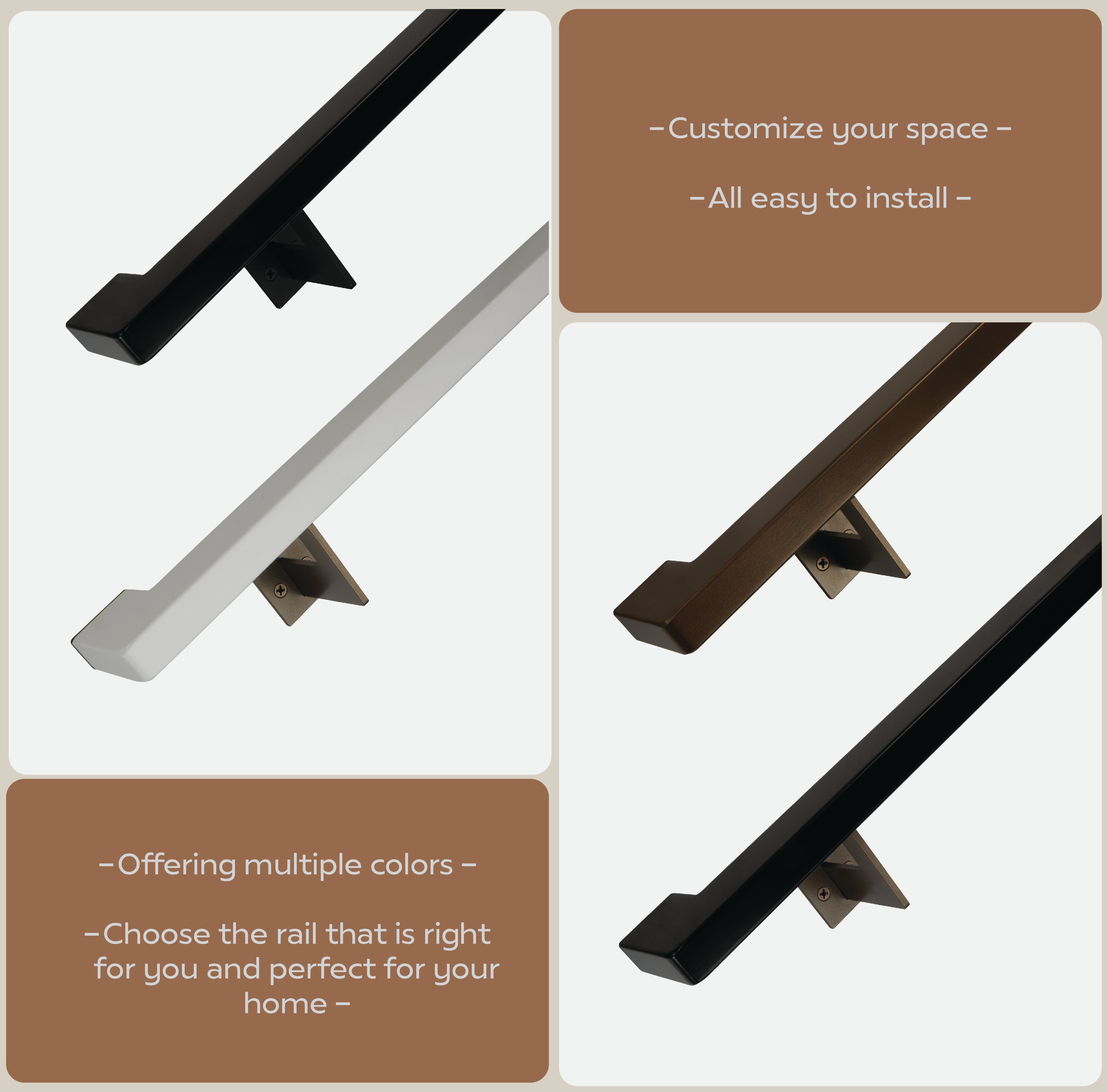 Urban Contemporary Aluminum Complete Handrail Grab Bar Set, Brackets Included, Bronze / Satin White Powder Coated Finish