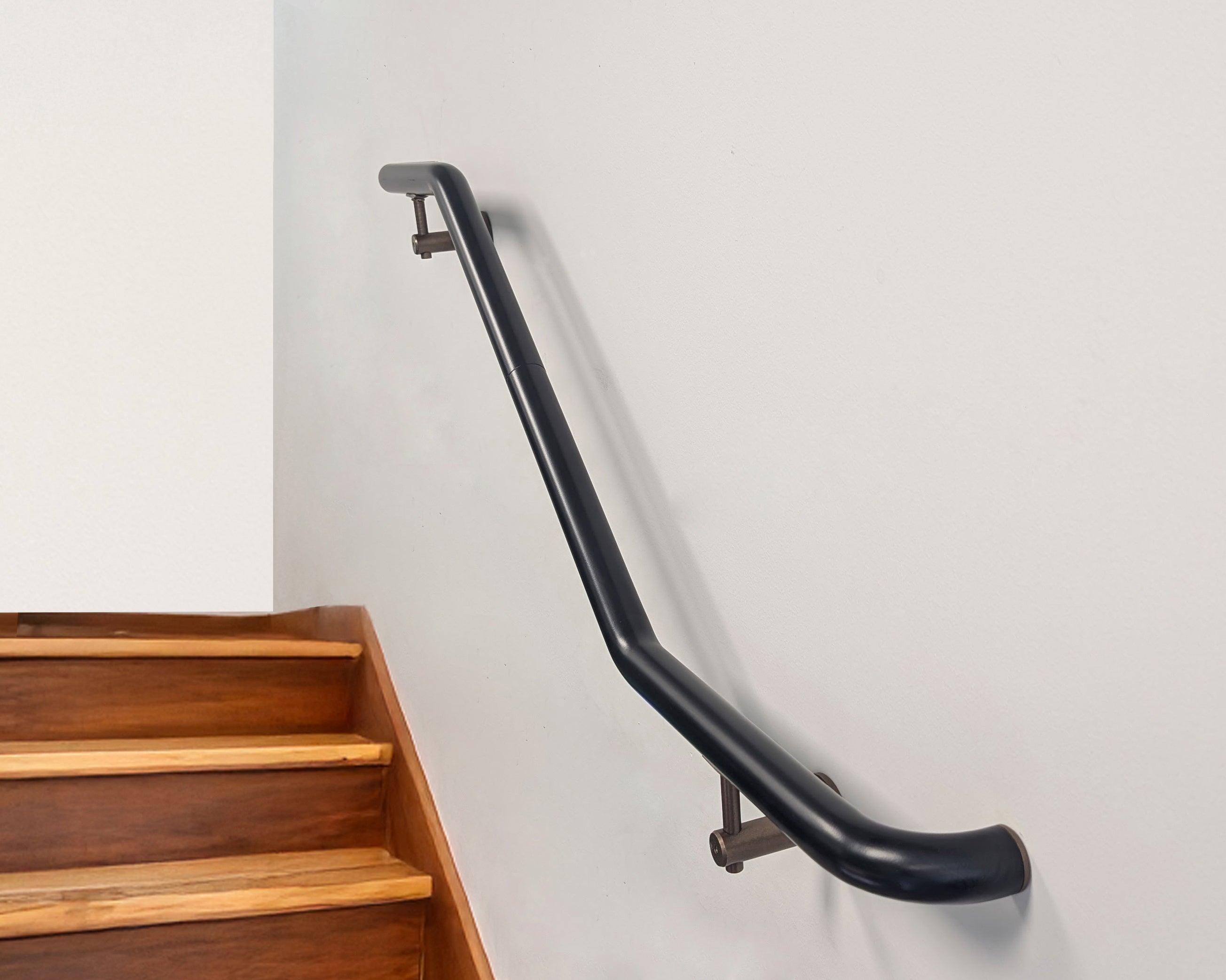 Industrial Aluminum Indoor/Outdoor ADA Customizable Handrail with 12 inch Commercial Horizontal Extensions, 1.5 Inch Round Complete Grab Bar Kit - Bronze / Satin Black Powder Coat