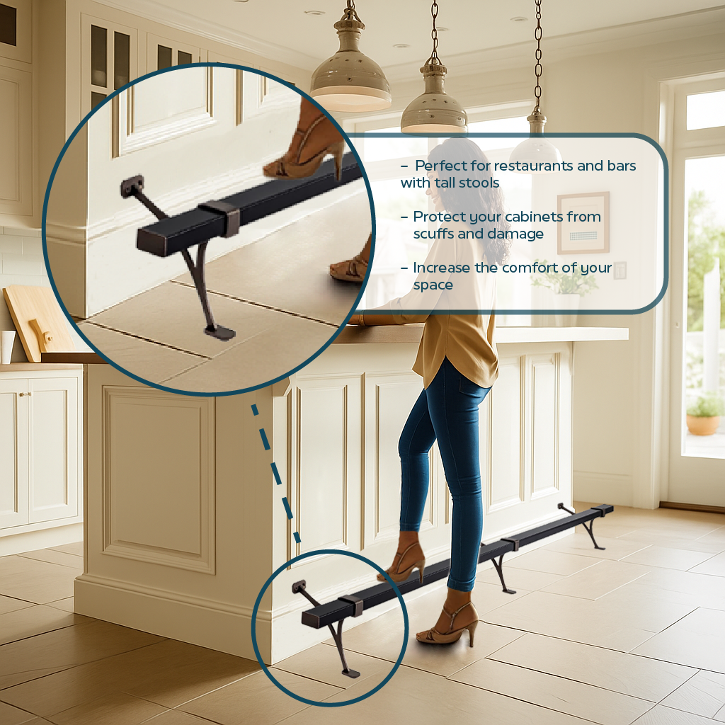 Running Rail Rests Heavy Duty Aluminum Foot Rail Kit - Floor Mount Rest for Kitchen, Rest