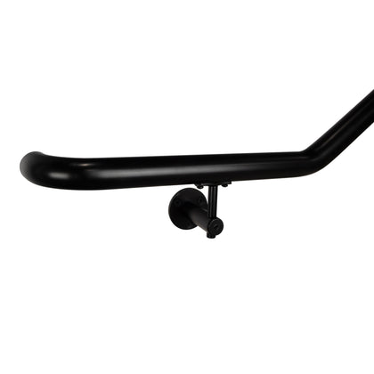 Industrial Aluminum Indoor/Outdoor ADA Customizable Handrail with 12 inch Commercial Horizontal Extensions, 1.5 Inch Round Complete Grab Bar Kit - Satin Black