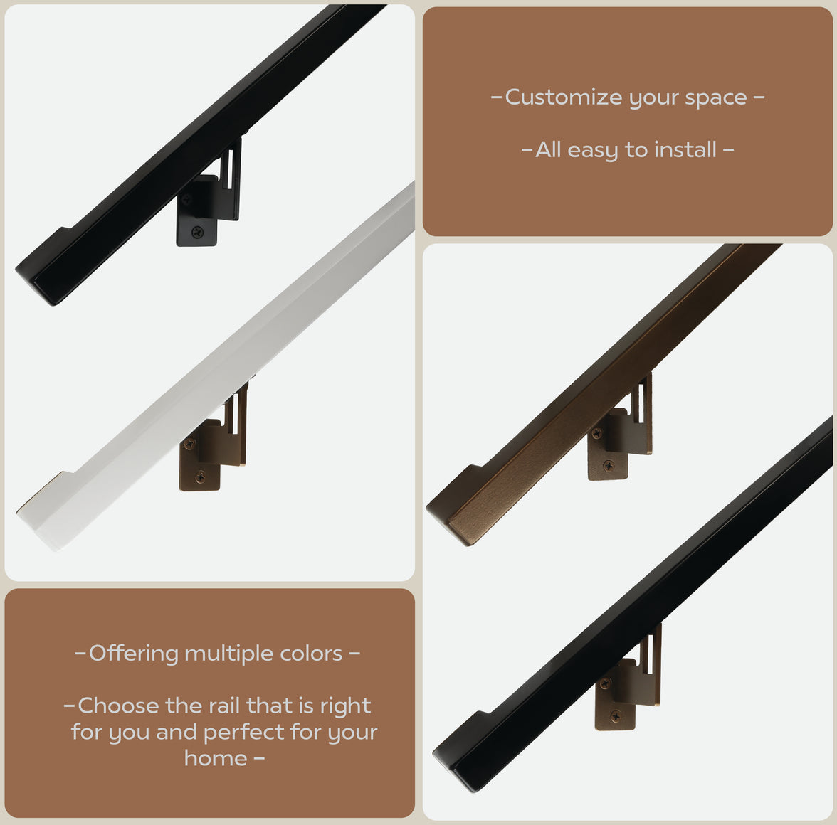 Modern Minimalist High Strength Aluminum Handrail Grab Bar, Brackets Included, Satin White / Bronze Powder Coat