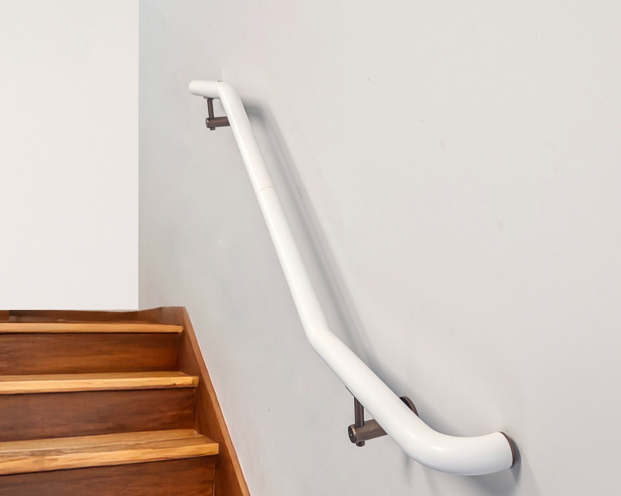 Industrial Aluminum Indoor/Outdoor ADA Customizable Handrail with 12 inch Commercial Horizontal Extensions, 1.5 Inch Round Complete Grab Bar Kit - Bronze / Satin White Powder Coat