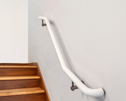 Industrial Aluminum Indoor/Outdoor ADA Customizable Handrail with 12 inch Commercial Horizontal Extensions, 1.5 Inch Round Complete Grab Bar Kit - Bronze / Satin White Powder Coat