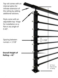 Modern Horizontal Adjustable Railing Banister System, for Staircases, Balconies, and Decks, Complete Guard Railing Kit