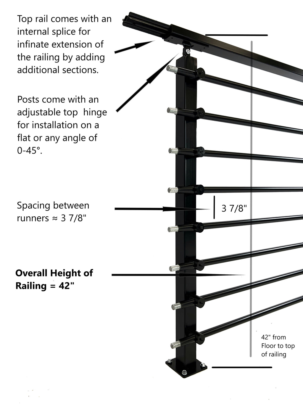 Expandable Railing Modern Horizontal Fully Adjustable Railing Banister System, for Stairc