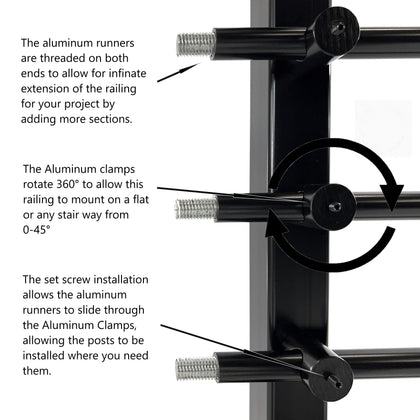 Modern Horizontal Adjustable Railing Banister System, for Staircases, Balconies, and Decks, Complete Guard Railing Kit