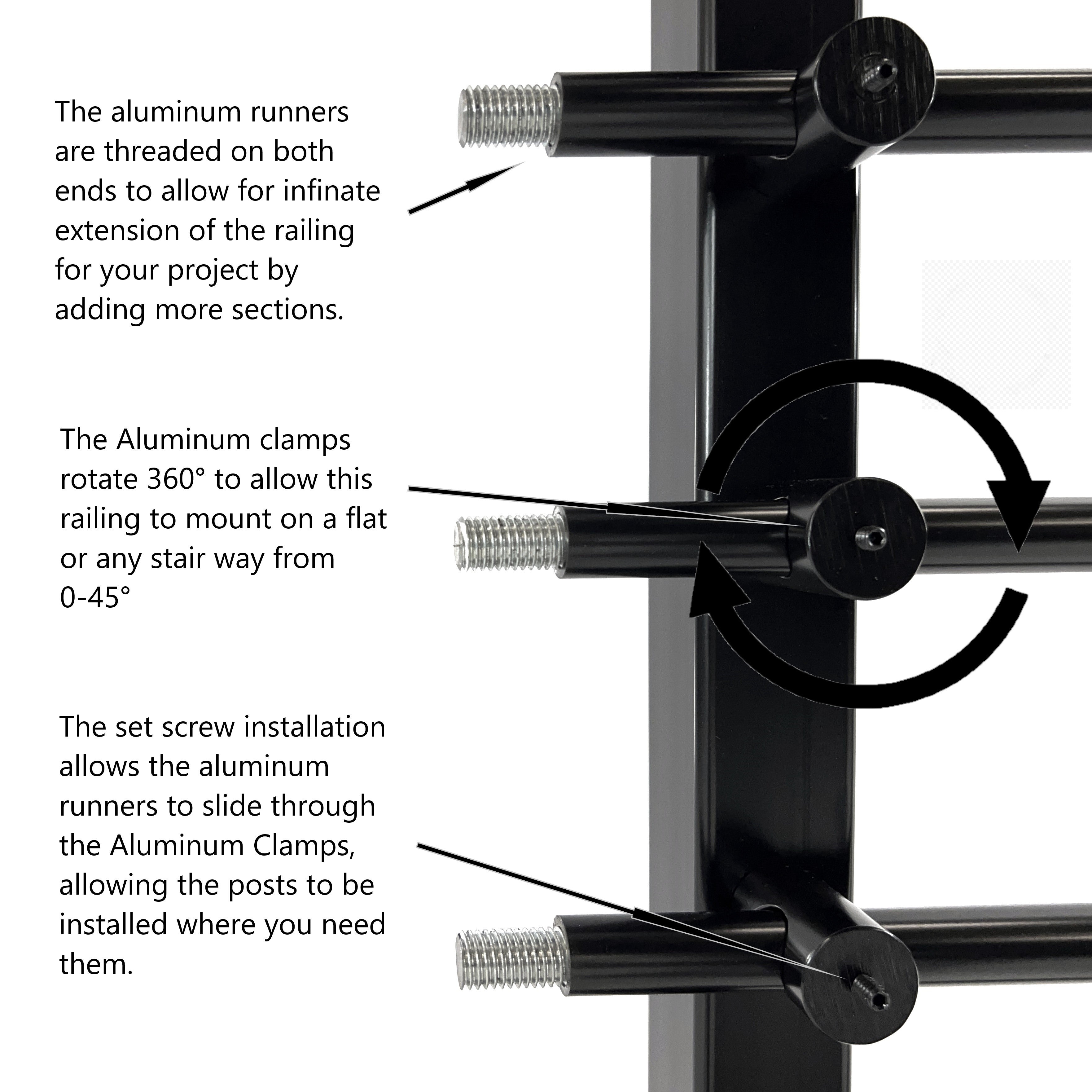 Adjustable Railing Insert Modern Horizontal Adjustable Railing Banister System, for Staircases,
