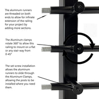 Modern Horizontal Adjustable Railing Banister System, for Staircases, Balconies, and Decks, Complete Guard Railing Kit