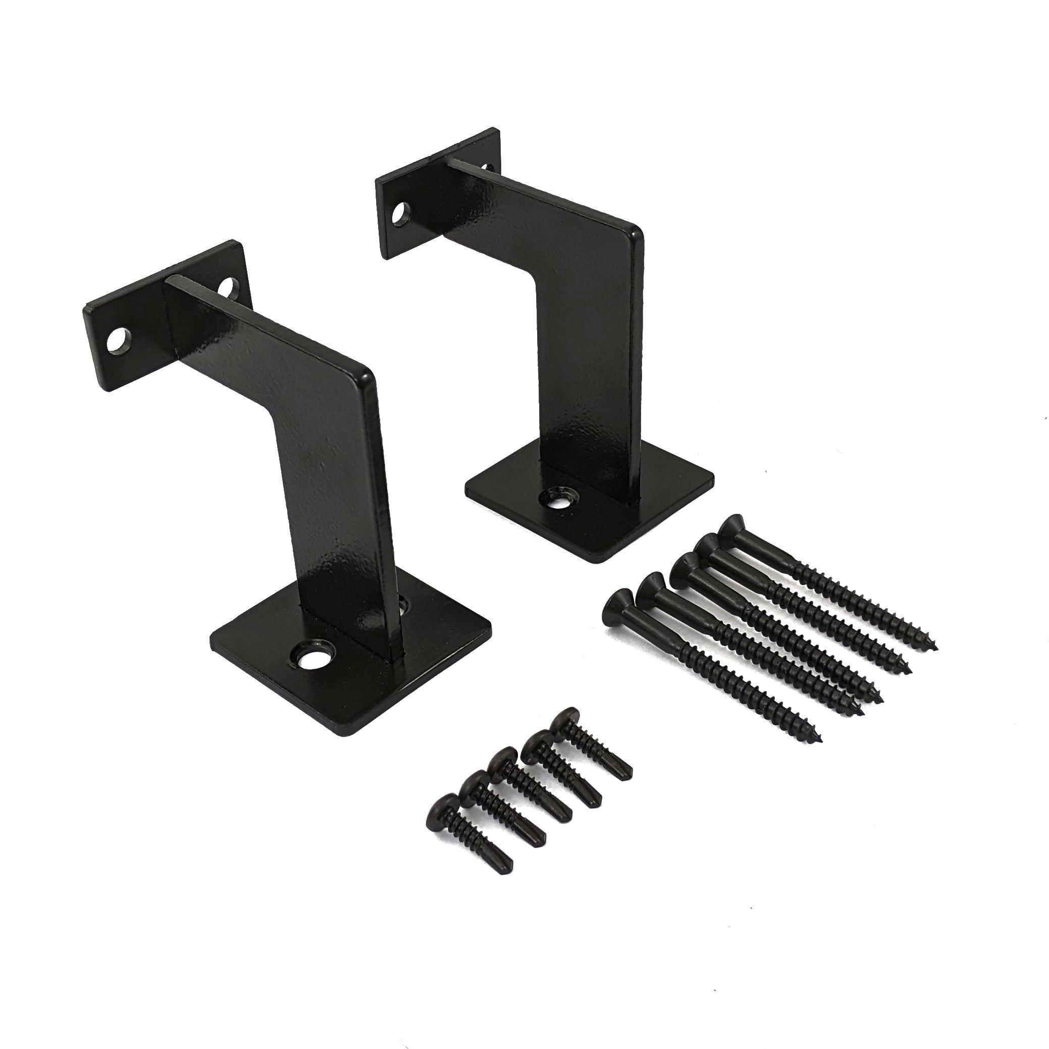 Set of Two Urban Contemporary Handrail Brackets, Black Powder Coat